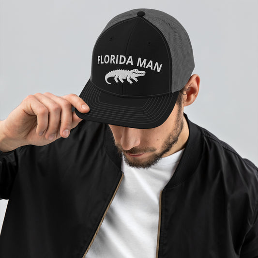 FLORIDA MAN ALLIGATOR Trucker Cap (BLACK) - Florida Man Alligator Trucker Hat