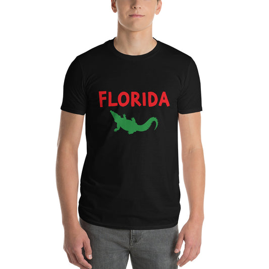 FLORIDA TSHIRT W/ FLORIDA ALLIGATOR (RED TEXT) - Florida Unisex Lightweight T-Shirt - Gildan 980 - Horizontal Text