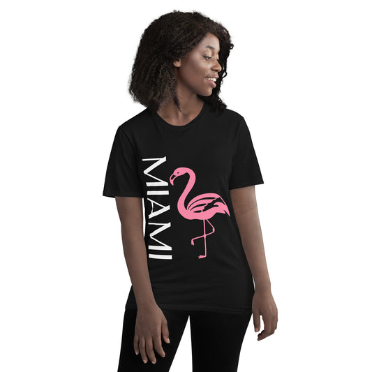 MIAMI FLORIDA TSHIRT W/ PINK FLAMINGO - BLACK Florida Unisex Lightweight T-Shirt - Gildan 980