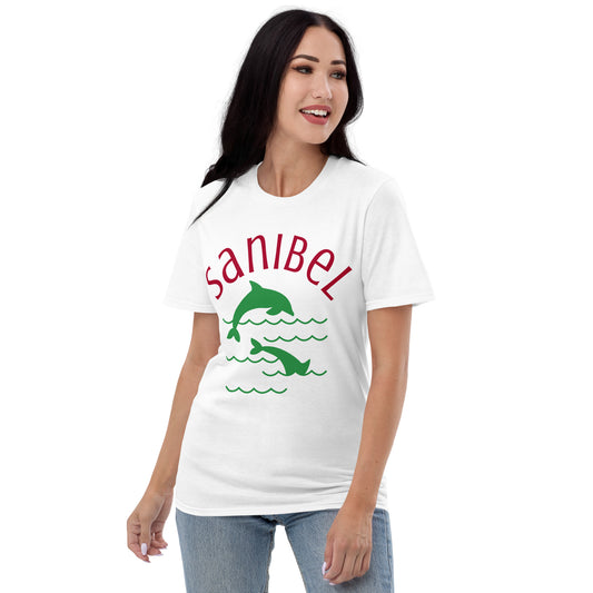 SANIBEL TSHIRT W/ DOLPHINS - Sanibel Island Florida WHITE Unisex Lightweight T-Shirt - Gildan 980