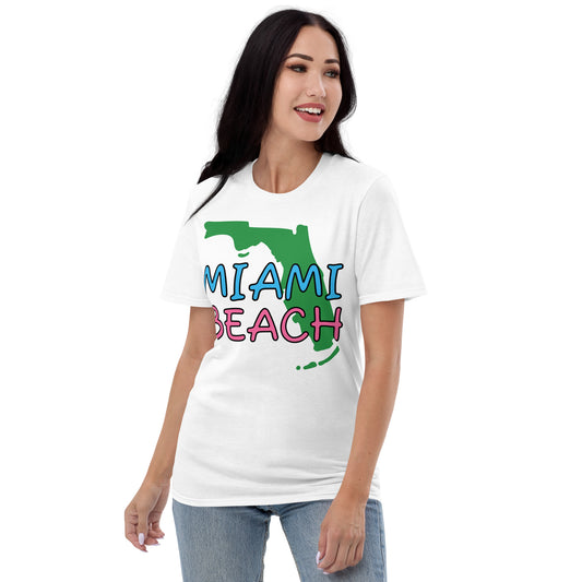 MIAMI BEACH Short-Sleeve T-Shirt - Miami Beach Florida T-Shirt with Florida Map