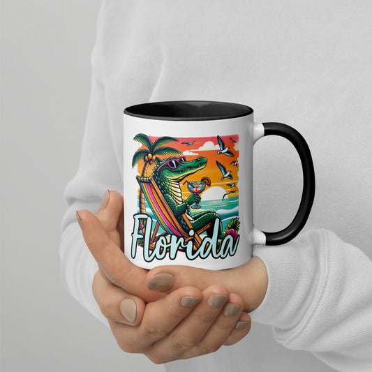 FLORIDA ALLIGATOR Mug with Color Inside - Florida Alligator Cartoon Mug - Florida Mug