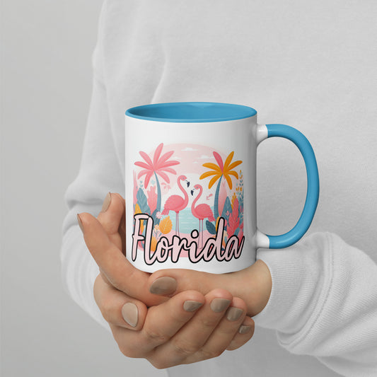 FLORIDA FLAMINGOS Mug with Color Inside - Florida Flamingo Mugs - FL Coffee Cups V2