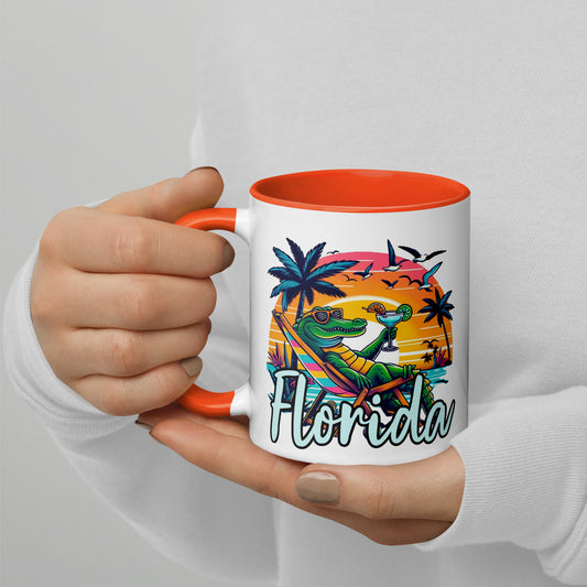 FLORIDA ALLIGATOR MUG with Color Inside - Florida Cartoon Alligator Mug