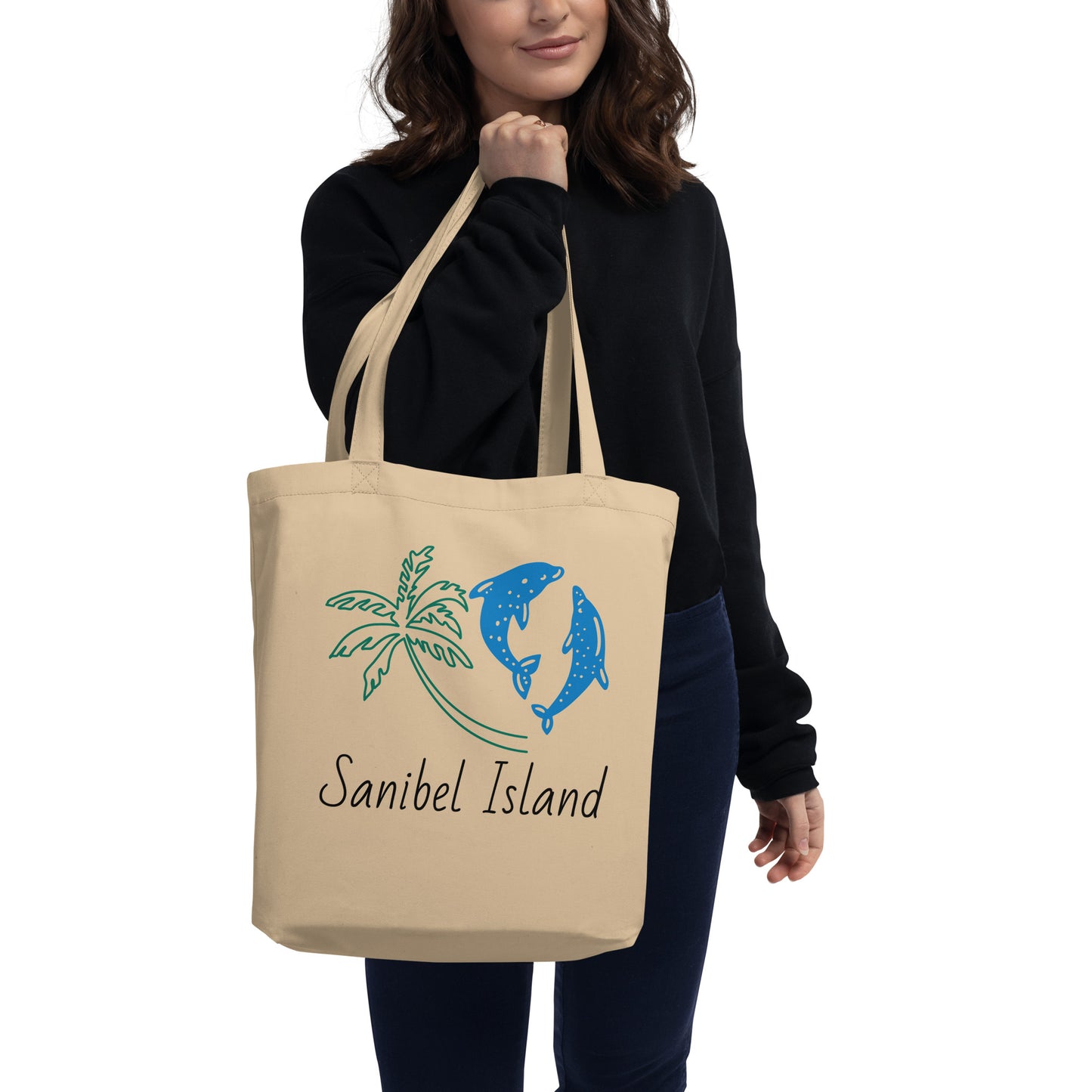 SANIBEL - PALMS & DOLPHINS - Eco Tote Bag