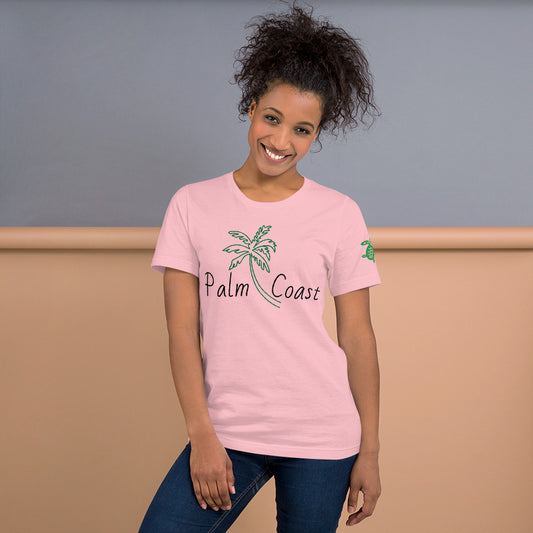 PALM COAST FLORIDA W/ PALM TREE & LEFT SLEEVE SEA TURTLE - Unisex t-shirt